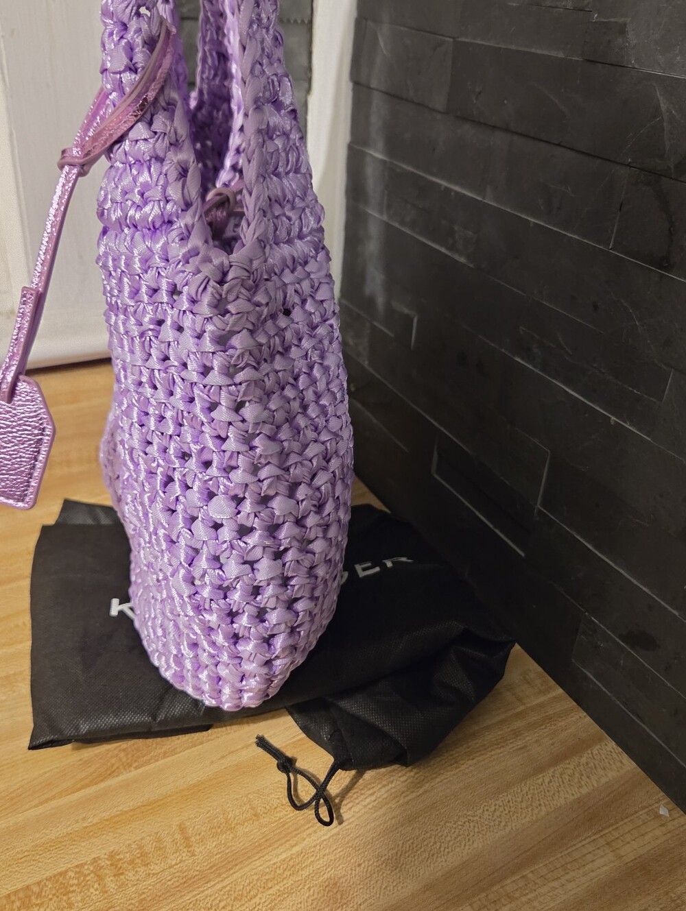 Kurt Geiger NWT Purple Raffia Shoulder Bag With Tie Closure & Dustbag - Picture 5 of 9